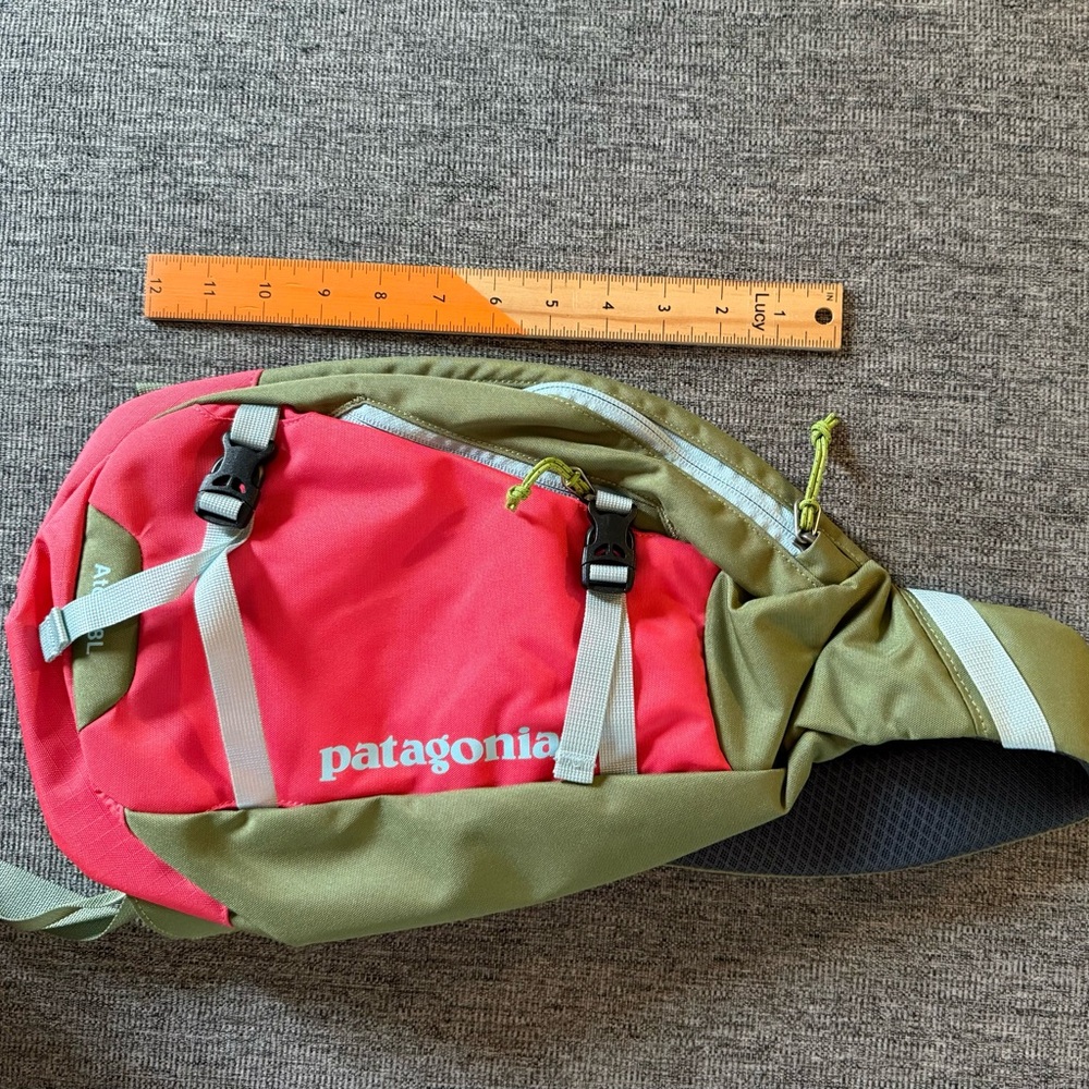 Patagonia Pink and Green Atom Sling Bag